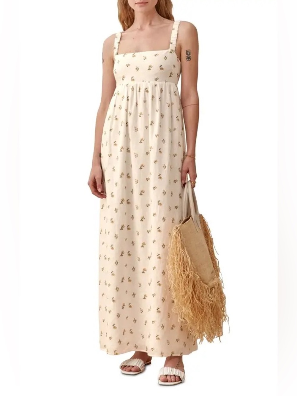 Reformation Tana Linen Floral Maxi Dress in Rosebud Size Medium